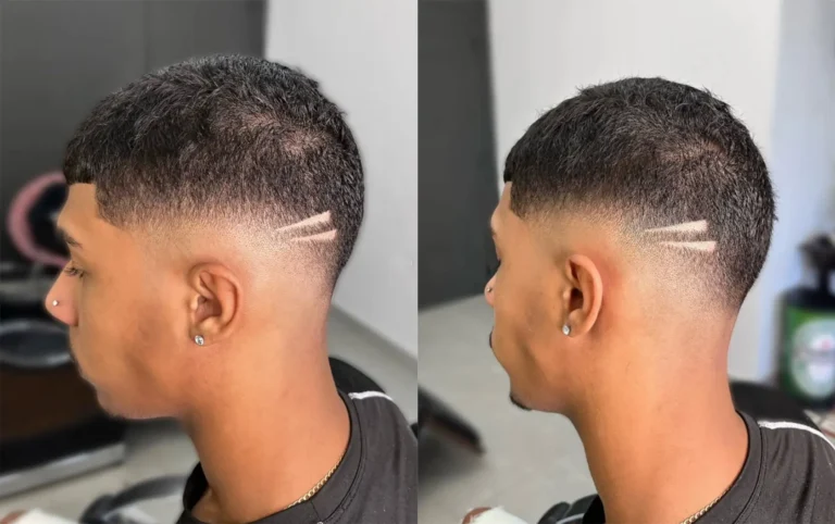 Low fade com desenho na navalha na lateral da cabeça, feito na Apolo Barbearia
